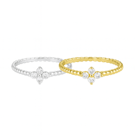 18K Clover Diamond Beaded Ring
