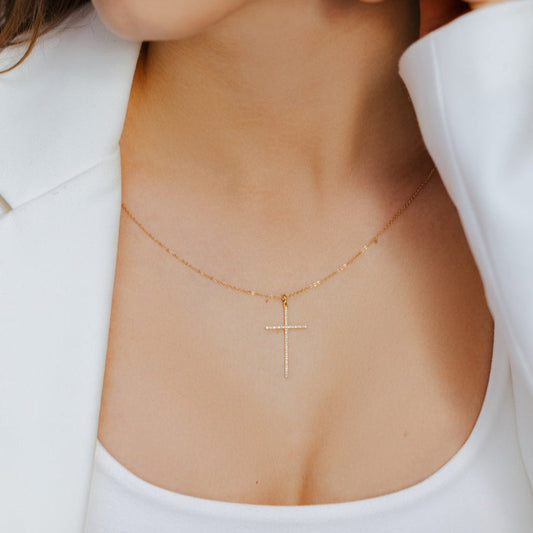 18K Diamond Cross and Necklace