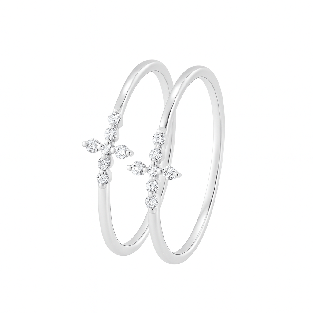 18K White Gold Diamond Cross Ring