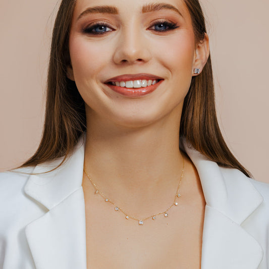 14K Bezel Setting and Baguette Diamond Necklace