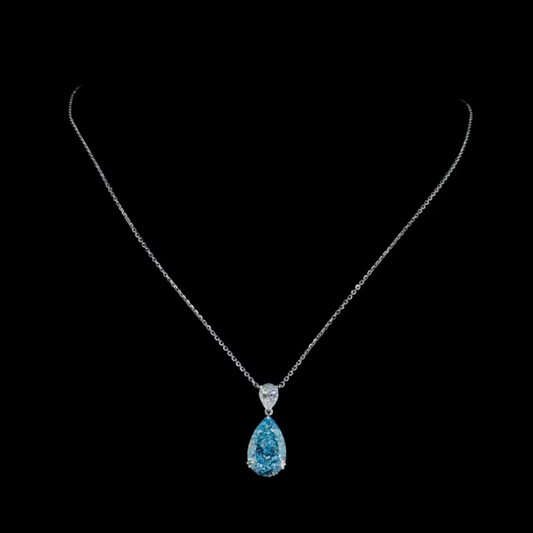 9.06 ct. Blue Pear Diamond Pendant with Chain