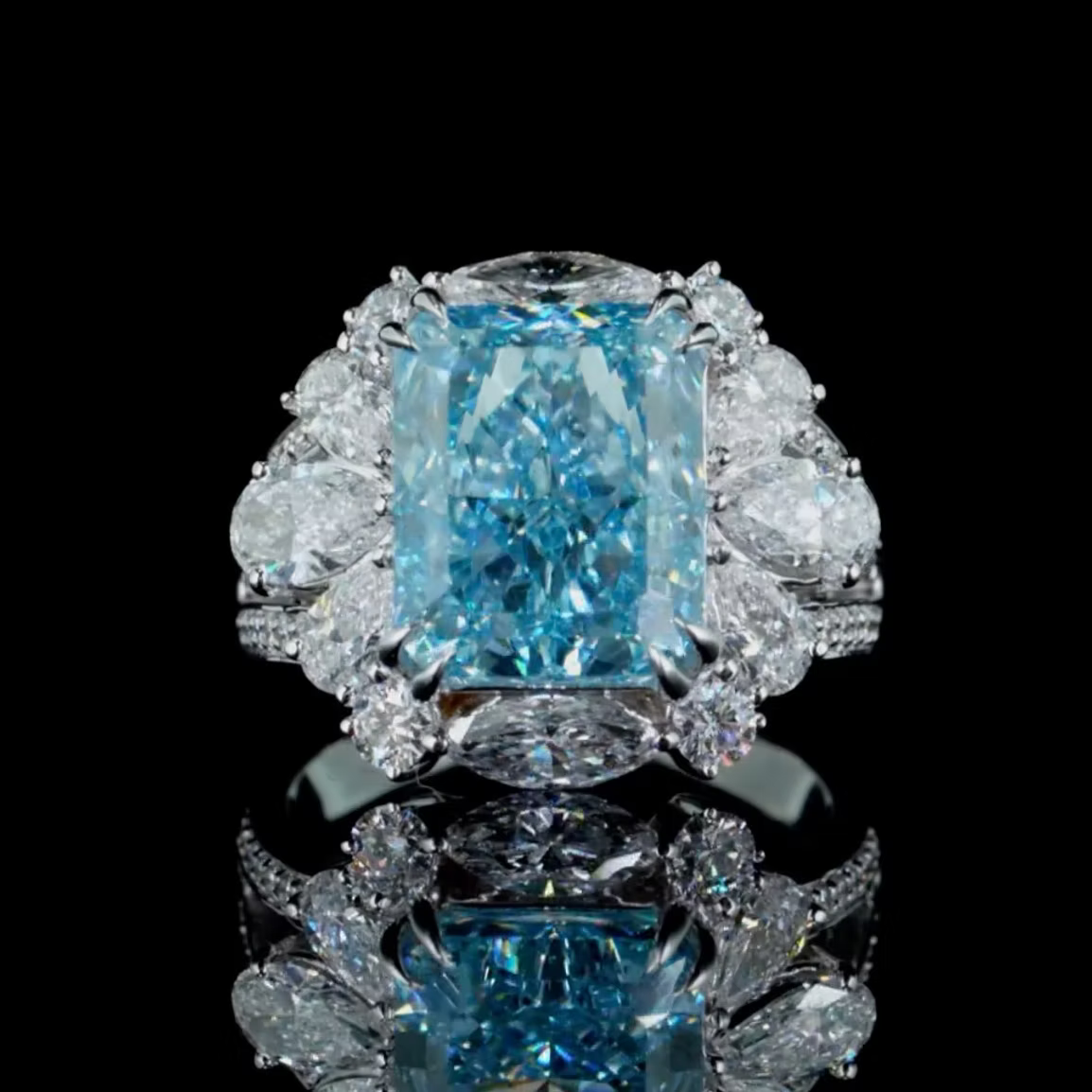8.08 ct. Blue Diamond Cluster Halo Ring