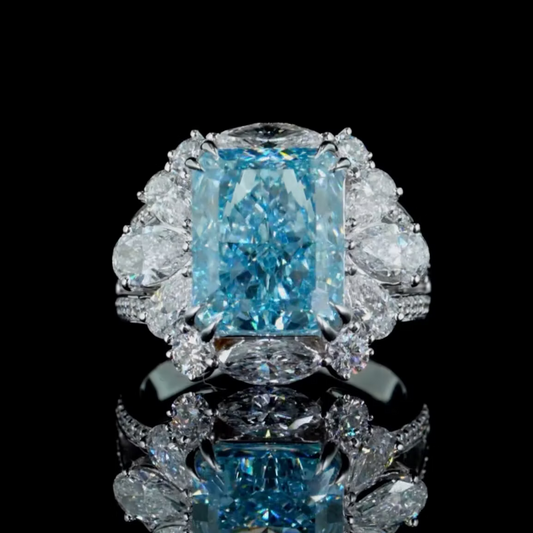 8.08 ct. Blue Diamond Cluster Halo Ring