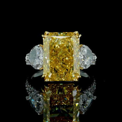 10.44 ct. Yellow Radiant Cut Three-Stone Ring