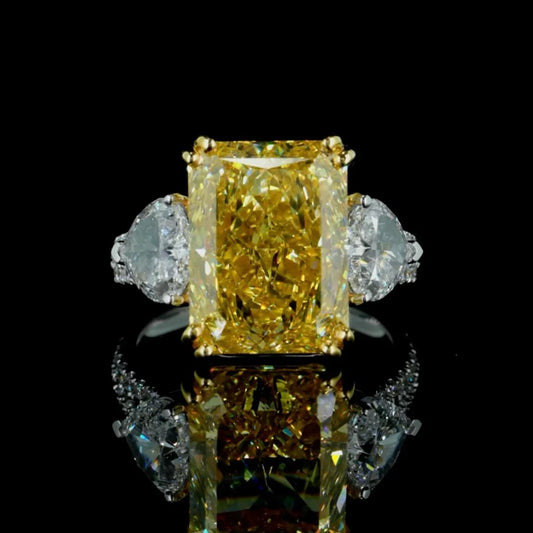 10.44 ct. Yellow Radiant Cut Three-Stone Ring