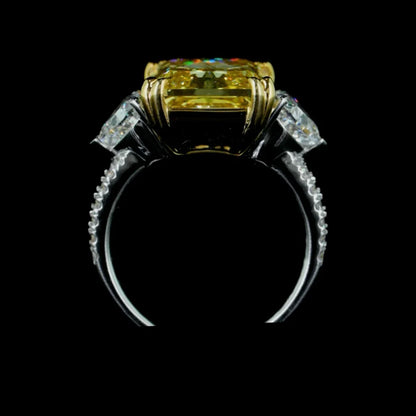 10.44 ct. Yellow Radiant Cut Three-Stone Ring