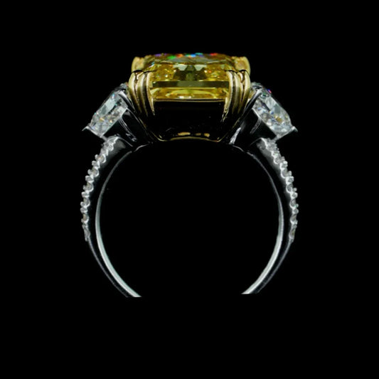 10.44 ct. Yellow Radiant Cut Three-Stone Ring