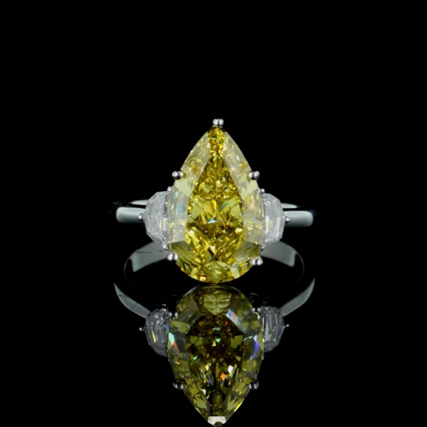 6.02 ct. Yellow Diamond Side Stone Ring