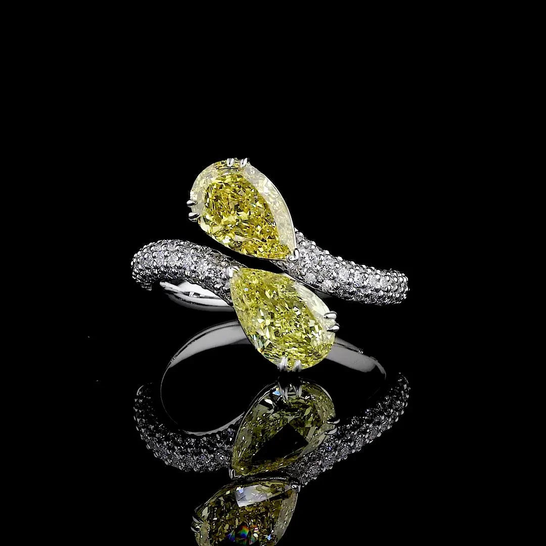 3.34 ct. Yellow Pear Lab Diamond Bypass Ring