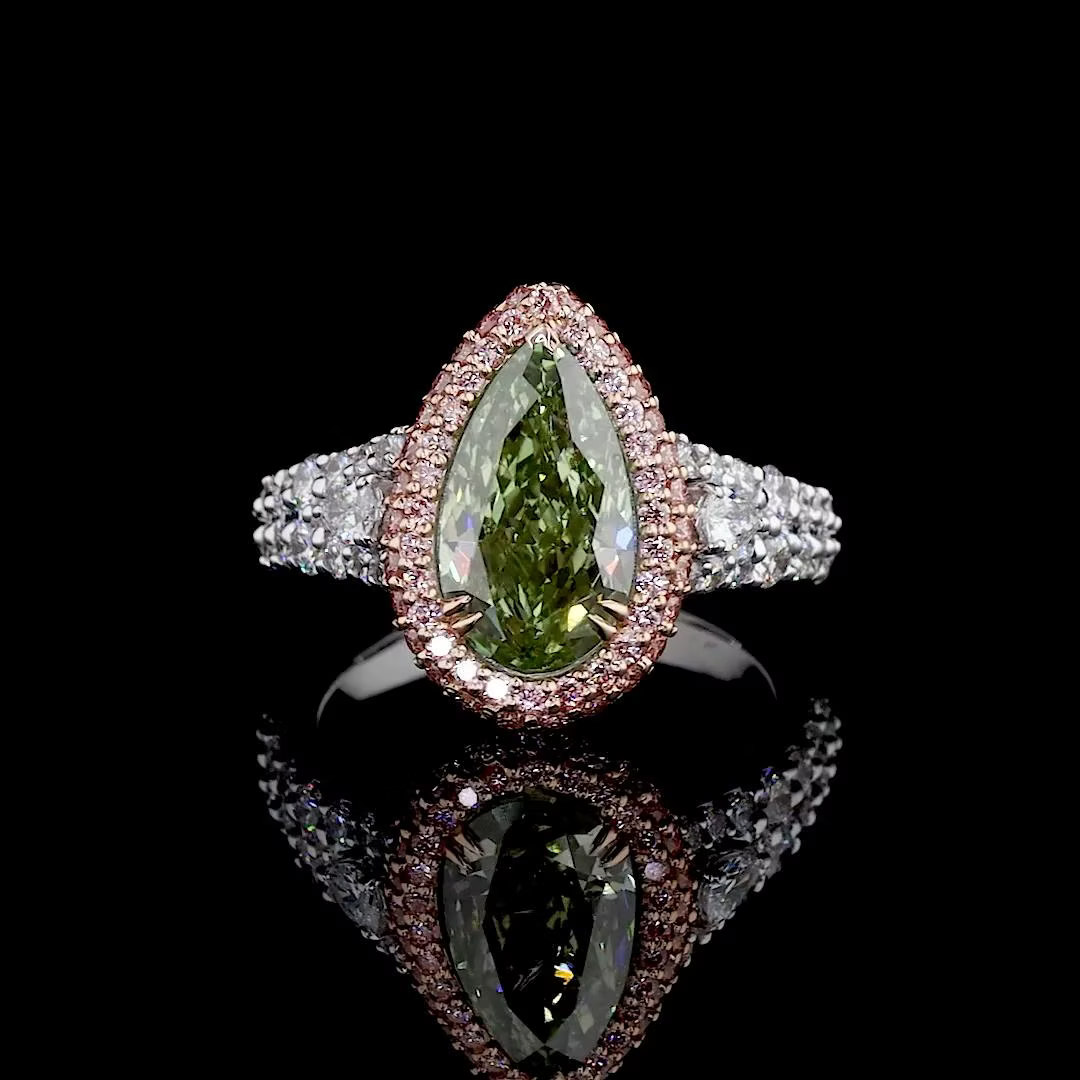 3.41 ct. Green Diamond Halo Pavé Ring