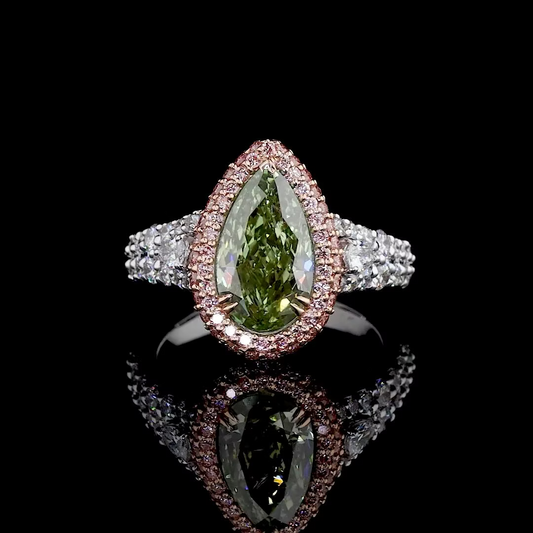3.41 ct. Green Diamond Halo Pavé Ring