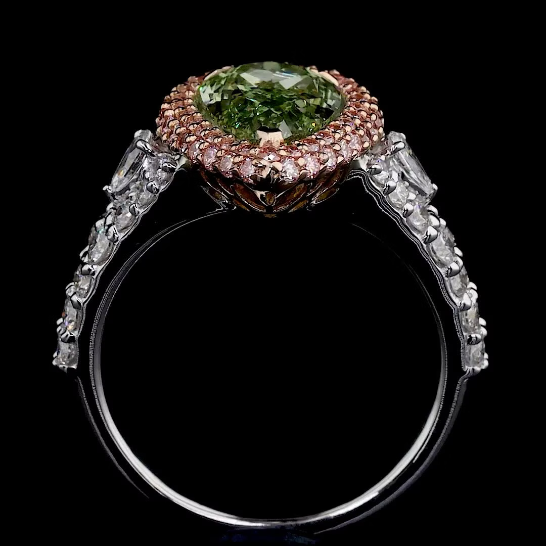 3.41 ct. Green Diamond Halo Pavé Ring