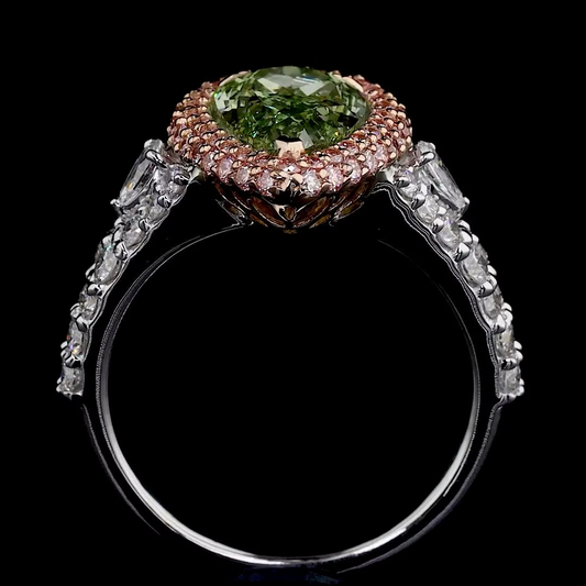 3.41 ct. Green Diamond Halo Pavé Ring