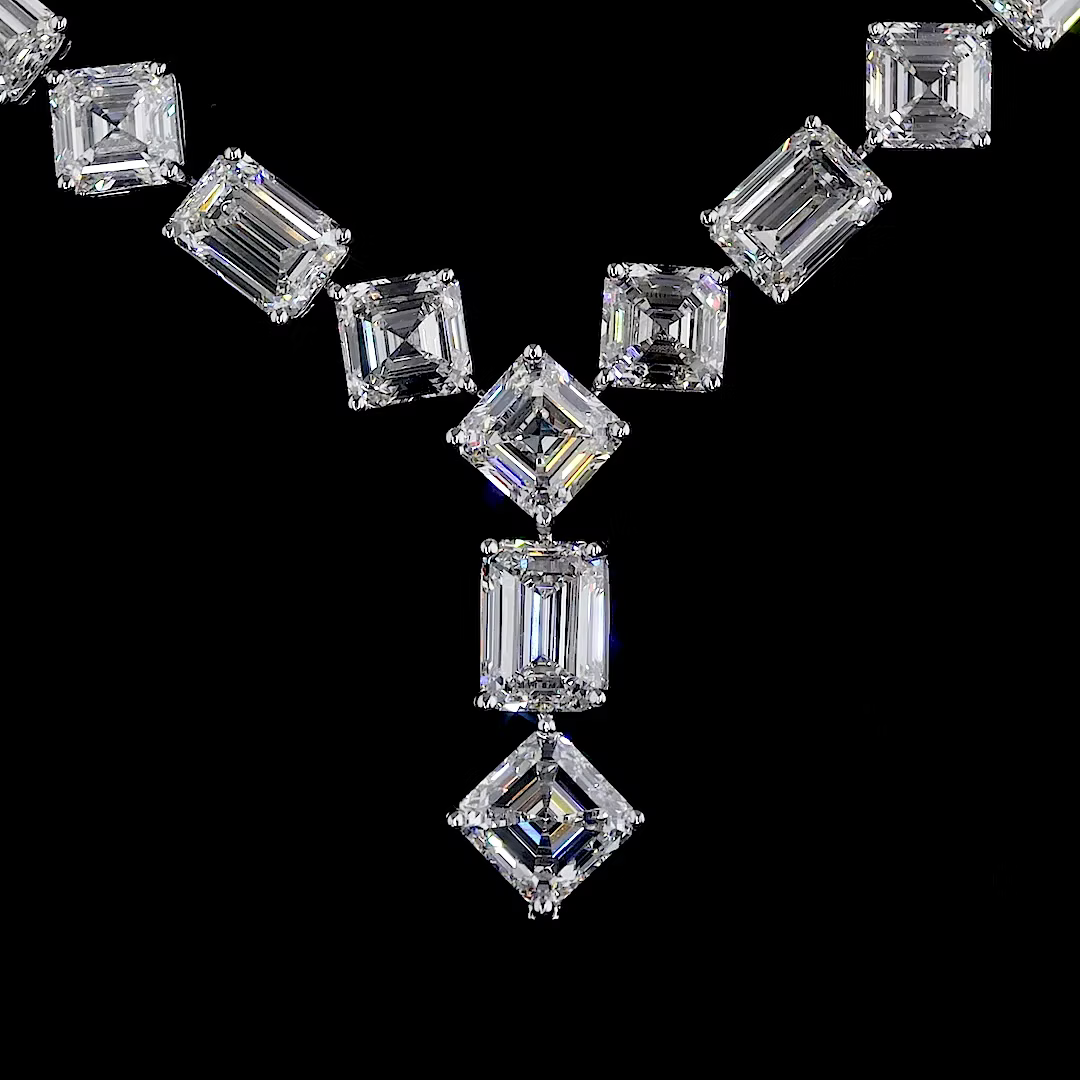 72.09 Ct. Emerald Cut Diamond Tennis Necklace