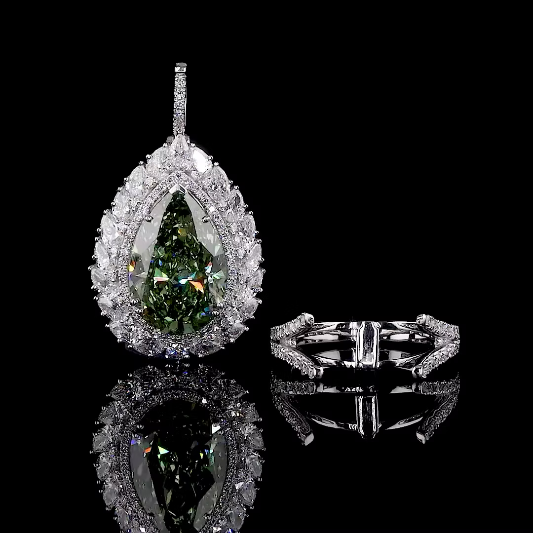 10.02 ct. Green Pear Halo Convertible Ring Pendant