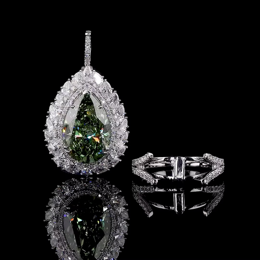 10.02 ct. Green Pear Halo Convertible Ring Pendant