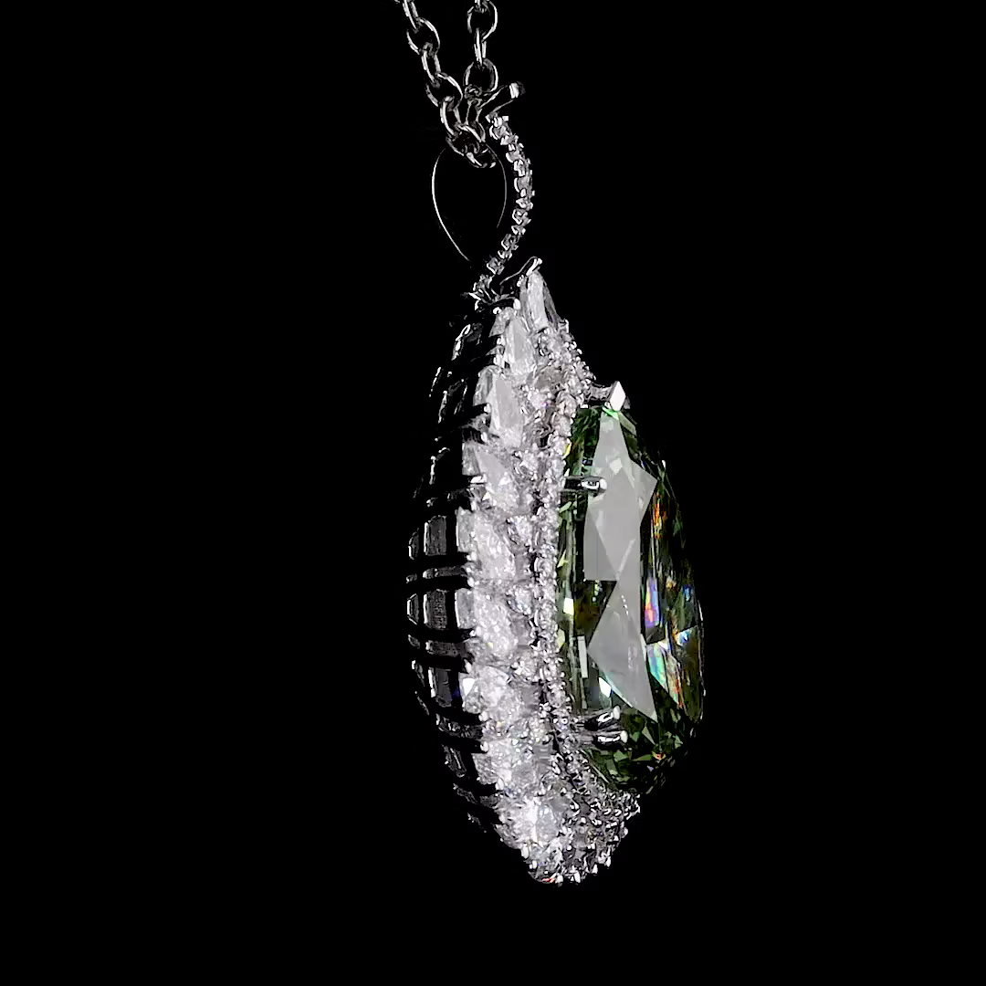 10.02 ct. Green Pear Halo Convertible Ring Pendant
