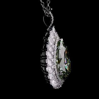 10.02 ct. Green Pear Halo Convertible Ring Pendant