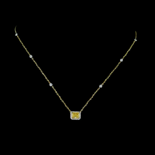 1.29 ct. Yellow Diamond Halo Pendant