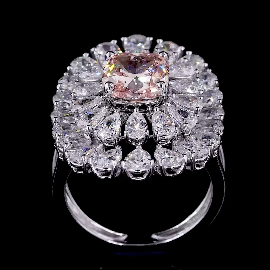 6.02 ct. Pink Cushion Diamond Halo Ring