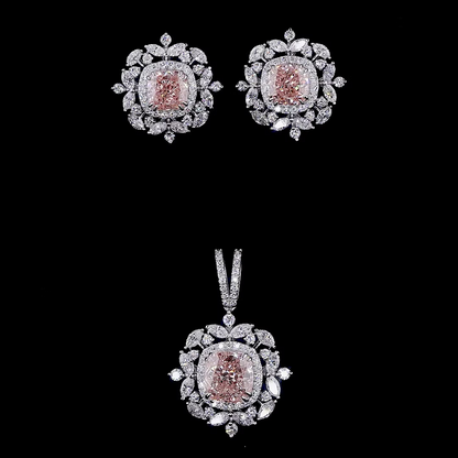 2.56 ct. Pink Cushion Diamond Halo Earrings & Pendant Set