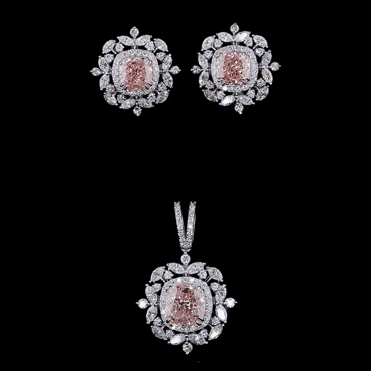 2.56 ct. Pink Cushion Diamond Halo Earrings & Pendant Set
