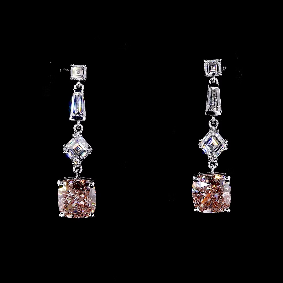 4.98 ct. Pink Cushion Diamond Drop Earrings