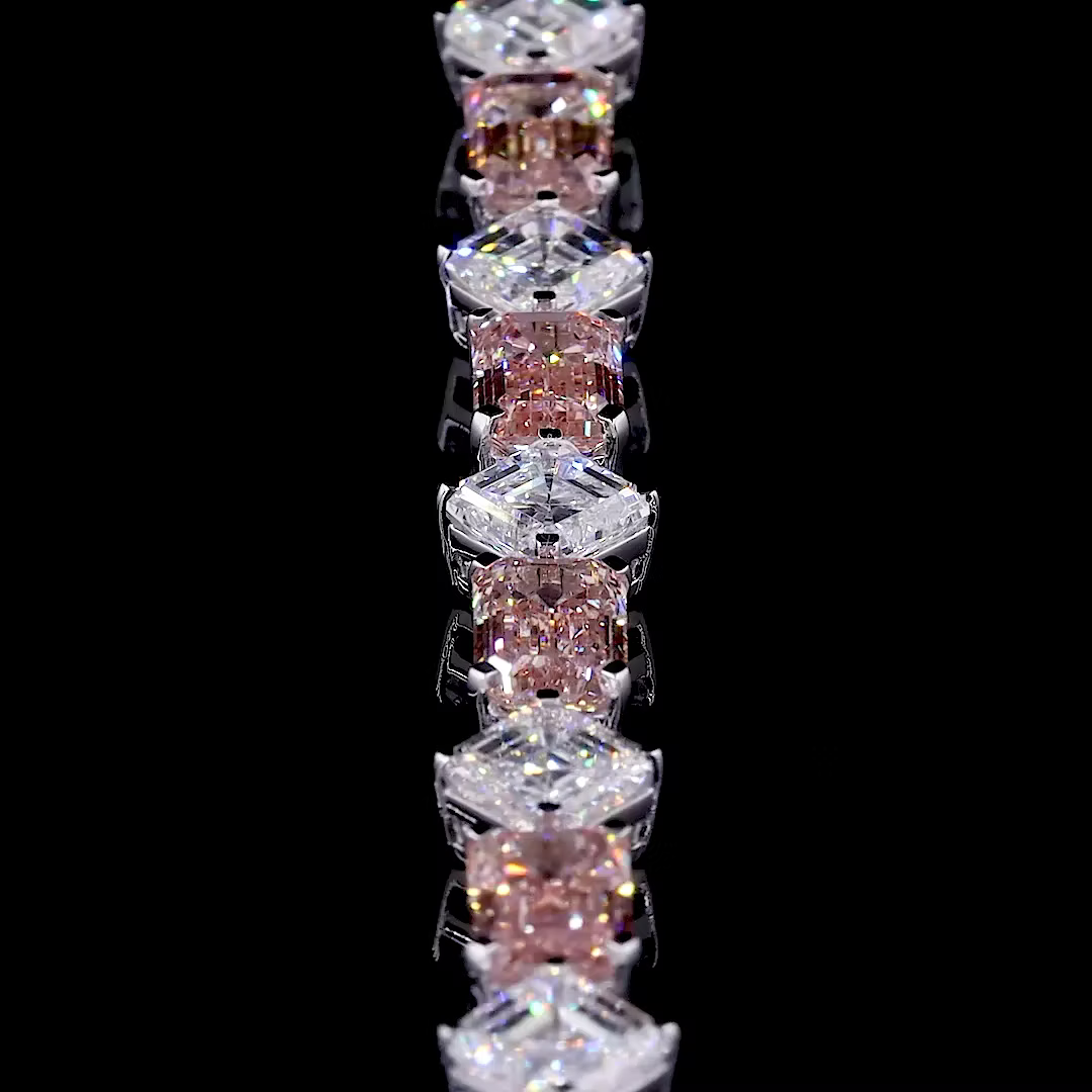 25.04 ct. Pink & White Emerald Cut Diamond Tennis Bracelet