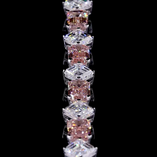 25.04 ct. Pink & White Emerald Cut Diamond Tennis Bracelet