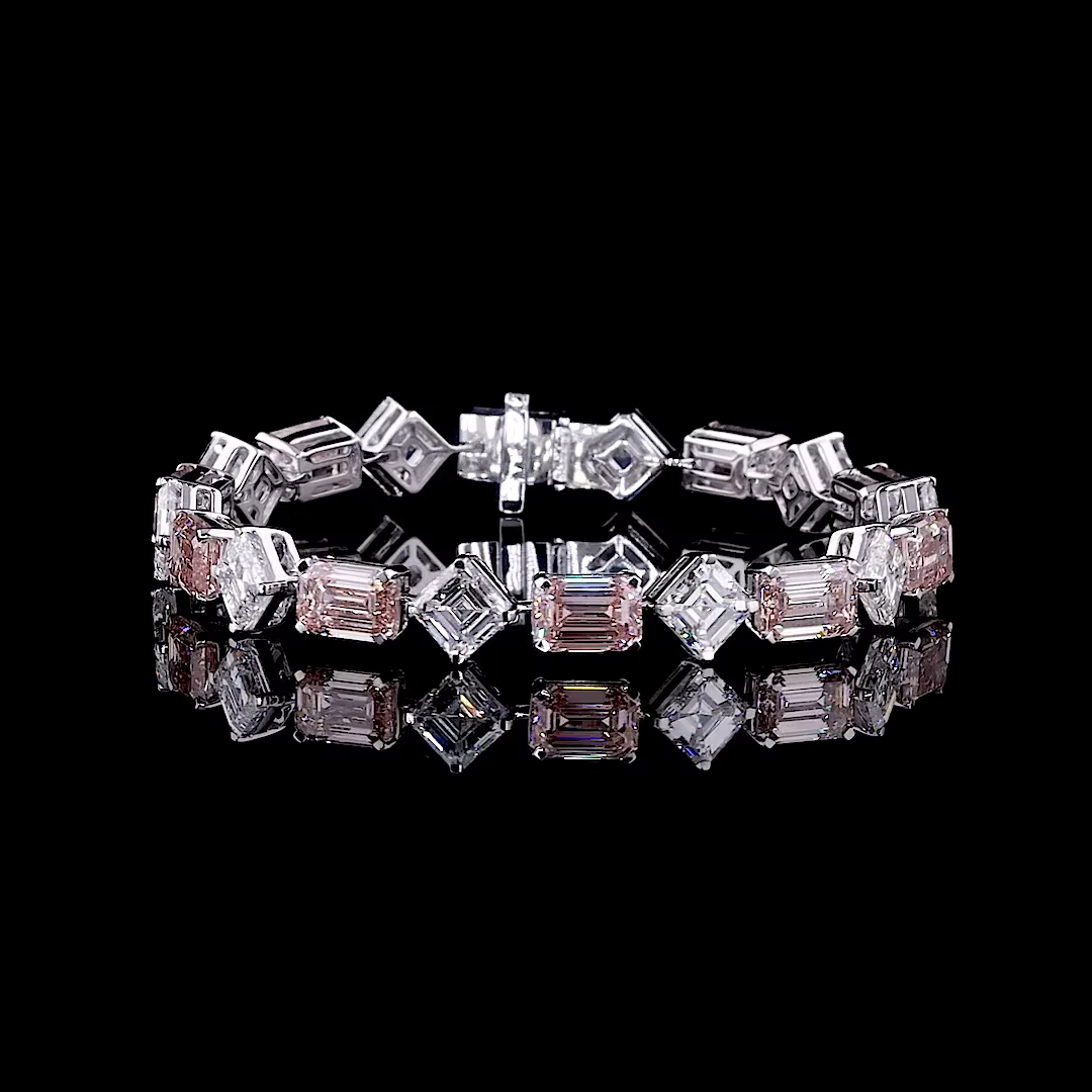 25.04 ct. Pink & White Emerald Cut Diamond Tennis Bracelet
