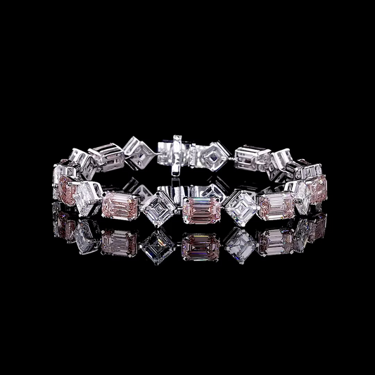 25.04 ct. Pink & White Emerald Cut Diamond Tennis Bracelet