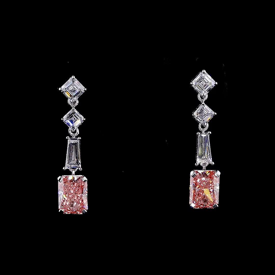 4.06 ct. Pink Radiant Diamond Drop Earrings