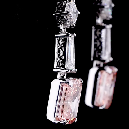 4.06 ct. Pink Radiant Diamond Drop Earrings