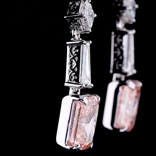 4.06 ct. Pink Radiant Diamond Drop Earrings