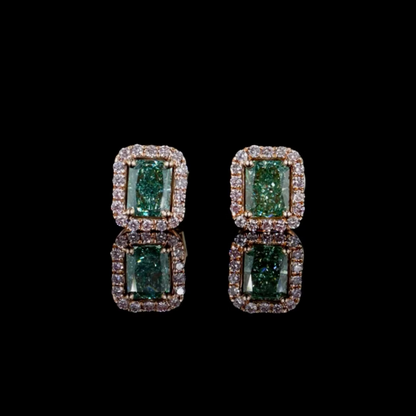 1.09 Ct. Green Halo Diamond Stud Earrings