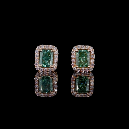 1.09 Ct. Green Halo Diamond Stud Earrings