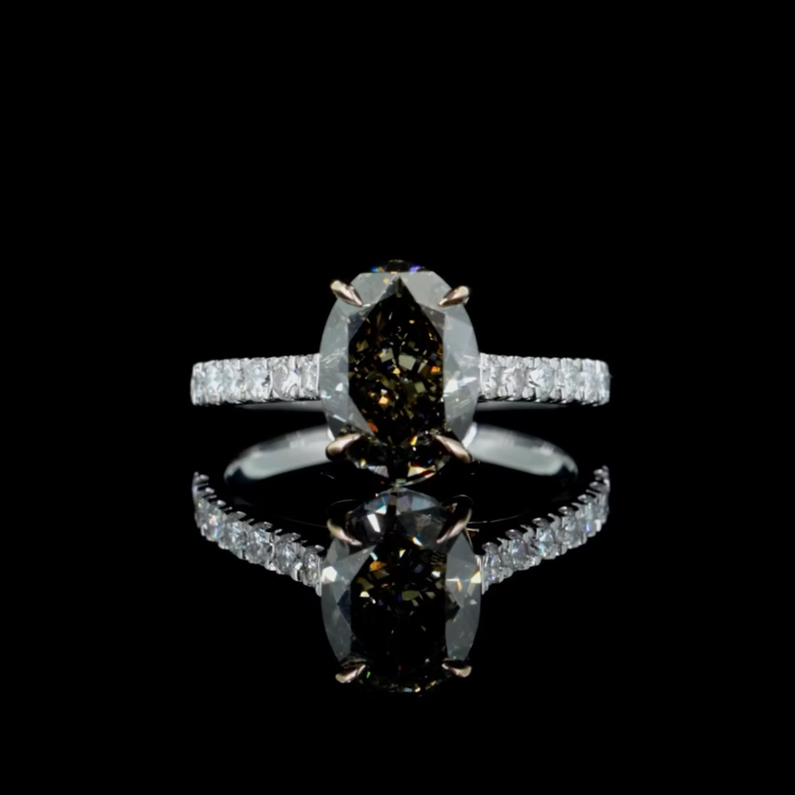 3.41 ct. Dark Yellow Solitaire Pavé Ring