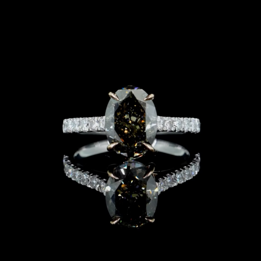 3.41 ct. Dark Yellow Solitaire Pavé Ring