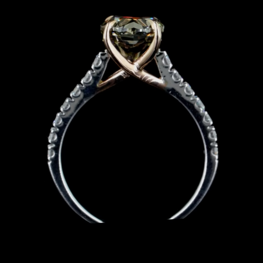 3.41 ct. Dark Yellow Solitaire Pavé Ring