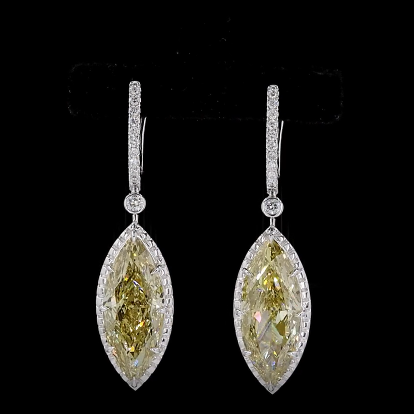 4.07 ct. Fancy Intense Yellow Marquise Diamond Drop Earrings