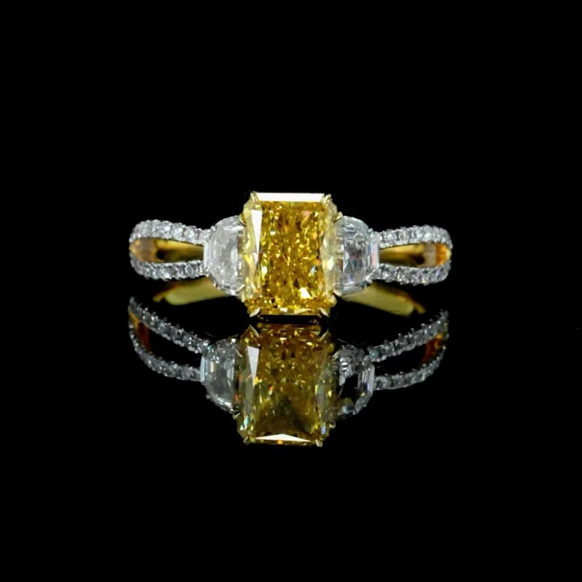 1.38 ct. Yellow Radiant Three-Stone Ring