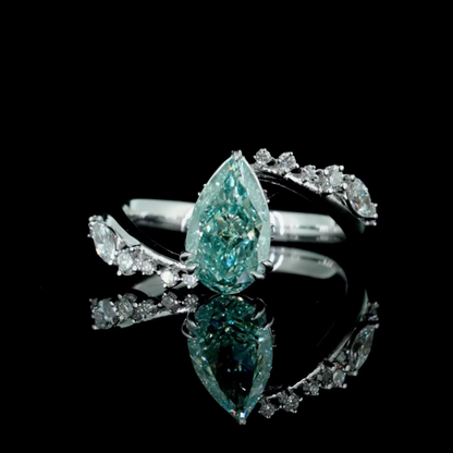 2.00 ct. Green Pear Solitaire Pavé Ring