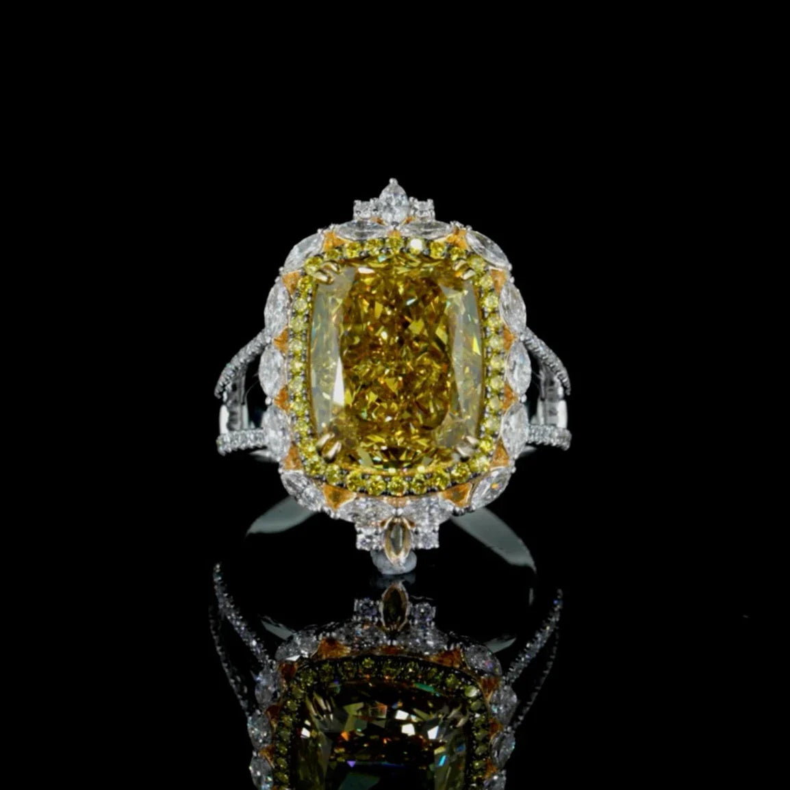 8.20 ct. Yellow Cushion Diamond Double Halo Ring