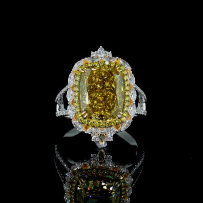 8.20 ct. Yellow Cushion Diamond Double Halo Ring