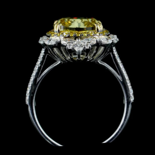 8.20 ct. Yellow Cushion Diamond Double Halo Ring