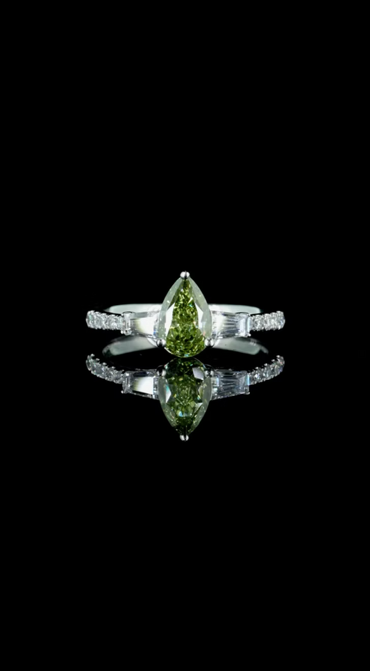1.04 ct. Green Diamond Pavé Side-Stone Ring