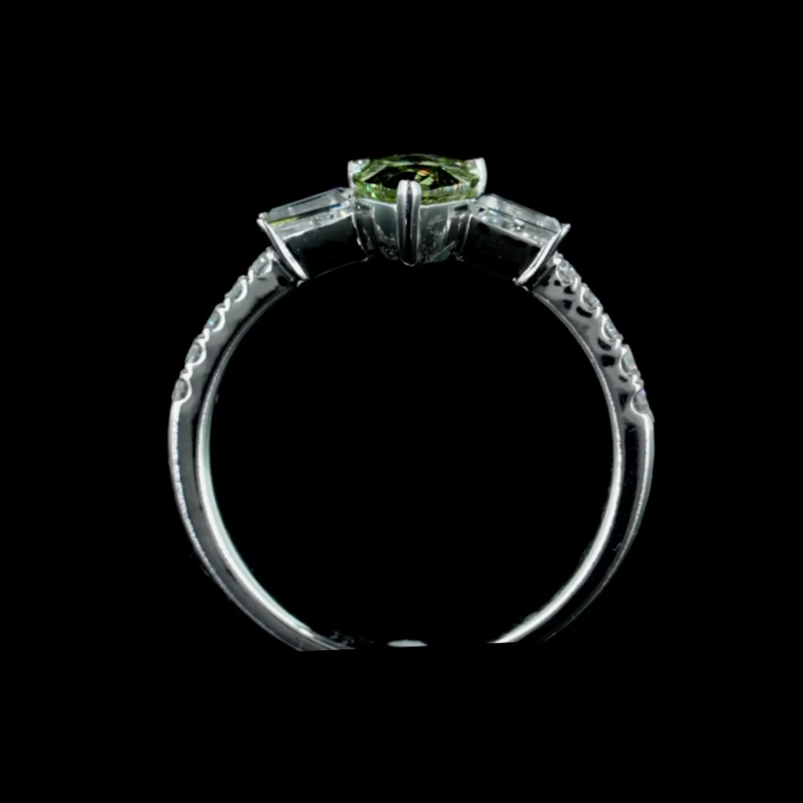1.04 ct. Green Diamond Pavé Side-Stone Ring