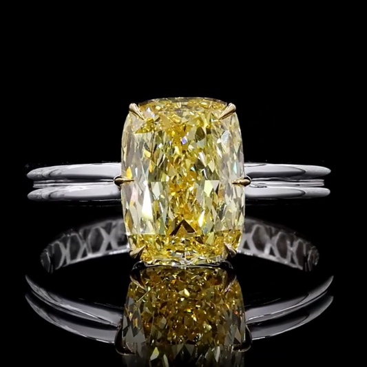 3.29 ct. Fancy Vivid Yellow Cushion Diamond Solitaire Ring