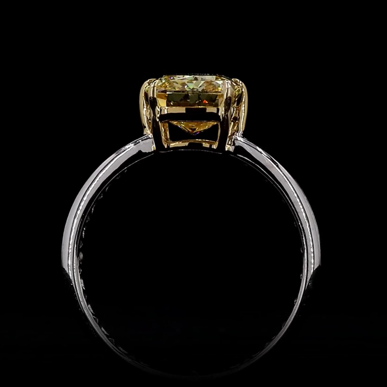 3.29 ct. Fancy Vivid Yellow Cushion Diamond Solitaire Ring