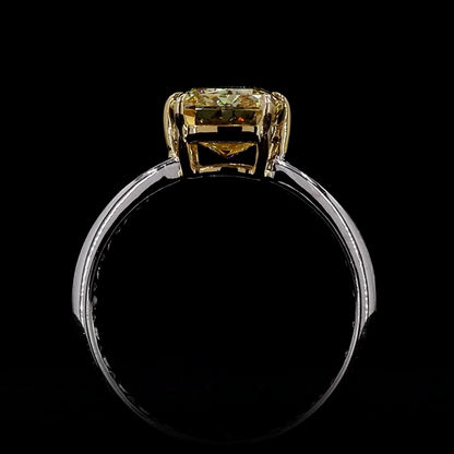 3.29 ct. Fancy Vivid Yellow Cushion Diamond Solitaire Ring